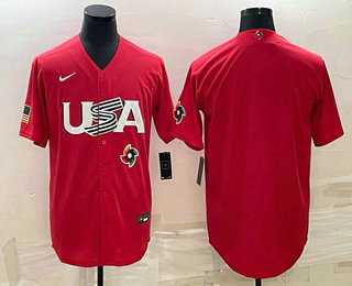 Men%27s USA Baseball Blank 2023 Red World Classic Stitched Jersey